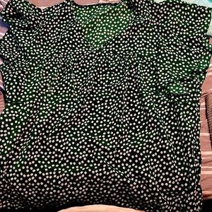 Green with sunflower shirt, flutter sleeve, 3X,